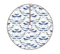 Jupe de sapin de Noël avec imprimé baleine bleue - Tapis de décoration d'intérieur avec bordure pour fête de Noël et réveillon du Nouvel An