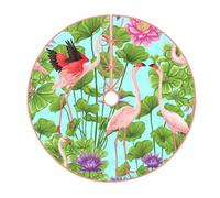 Jupe de sapin de Noël avec imprimé flamants roses et fleurs d'amour, tapis de décoration pour décoration intérieure, fête et réveillon du Nouvel An