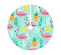 Jupe de sapin de Noël avec imprimé flamants roses - Tapis de décoration d'intérieur en lin avec bordure pour fête de Noël et réveillon du Nouvel An