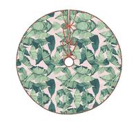 Jupe de sapin de Noël avec motif feuilles de palmier vertes - Tapis de décoration d'intérieur en lin avec bordure pour fête de Noël et réveillon du Nouvel An