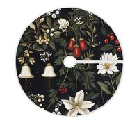 Jupe De Sapin De Noël Branches De Pin Plantes Fleurs Christmas Tree Skirt Décoration Couverture De Sapin De Noël Peluche Jupe d'arbre pour Salon Maison Party S