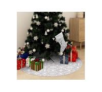 vidaXL Jupe de sapin de Noël de luxe avec chaussette Blanc 122cm Tissu Blanc
