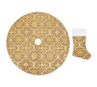 Jupe de Sapin de Noël de Luxe avec Chaussette Tapis de Sapin de Noël Base d'Arbre de Noël Décoration Salon Intérieur Jaune 150 cm Tissu