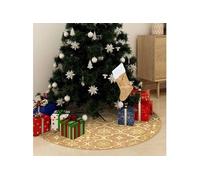 Jupe de Sapin de Noël de Luxe avec Chaussette Tapis de Sapin de Noël Base d'Arbre de Noël Décoration Salon Intérieur Jaune 150 cm Tissu