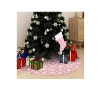 vidaXL Jupe de sapin de Noël de luxe avec chaussette Tissu Rose 150 cm