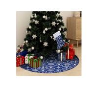 Jupe de Sapin de Noël de Luxe avec Chaussette Tapis de Sapin de Noël Base d'Arbre de Noël Décoration Salon Intérieur Bleu 90 cm Tissu