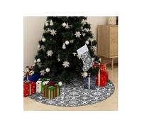 vidaXL Jupe de Sapin de Noël de Luxe avec Chaussette Tapis de Sapin de Noël Base d'Arbre de Noël Décoration Salon Intérieur Gris 122 cm Tissu Gris G