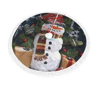 Jupe de sapin de Noël en carton imprimé bonhomme de neige 76,2 cm avec pompons pour décorations de sapin de Noël
