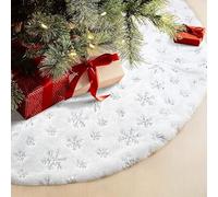 Jupe de Sapin de Noël en Fausse Fourrure,Tapis de Sapin à Paillettes de Noel 48 Pouces,Couvre-Pied de Blanche avec Décoration de Noël en Flocons de Neige Argentés (122 cm)