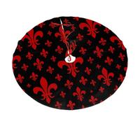 Jupe de sapin de Noël en flanelle douce avec attaches rouges - Facile à installer - Fleur de lys française