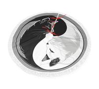 Jupe de sapin de Noël en forme de chat noir et blanc de 76 cm, tapis de sol pour sapin de Noël Tai Chi avec pompons pour décoration de maison, bureau, vacances