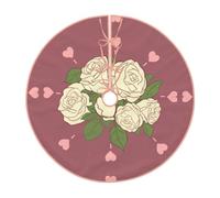 Jupe de sapin de Noël en imitation lin avec ourlet Motif rose d'amour Blanc