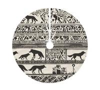 Jupe de sapin de Noël imprimée avec motif loup - Tapis de décoration d'intérieur en lin avec bordure pour fête de Noël et réveillon du Nouvel An