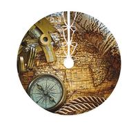 Jupe de sapin de Noël imprimée boussole et carte du monde ancienne, décoration de sapin de Noël, convient pour les fêtes de famille