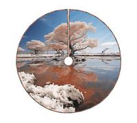 Jupe de sapin de Noël imprimée ciel à travers le sapin, colorée et matelassée, parfaite pour les petits et grands arbres