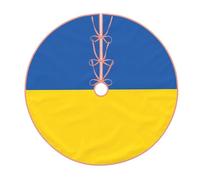 Jupe de sapin de Noël imprimée drapeau de l'Ukraine, tapis de décoration de maison de vacances en lin avec bordure pour fête de Noël et réveillon du Nouvel An