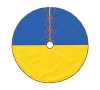 Jupe de sapin de Noël imprimée drapeau de l'Ukraine, tapis de décoration de maison de vacances en lin avec bordure pour fête de Noël et réveillon du Nouvel An