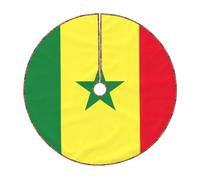Jupe de sapin de Noël imprimée drapeau du Sénégal, tapis de décoration de maison de vacances en lin avec bordure pour fête de Noël et réveillon du Nouvel An