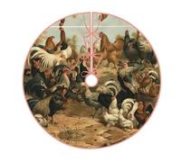 Jupe de sapin de Noël imprimée poulet et coq, housse de base de sapin de Noël, décoration d'intérieur pour fête de Noël