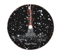 Jupe de sapin de Noël imprimée Tour Eiffel de la nuit de Paris, décoration de vacances, convient pour les tapis de sapin de Noël traditionnels de ferme