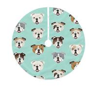 Jupe de sapin de Noël matelassée avec visages de bouledogue anglais, parfaite pour la protection du sol des vacances et les décorations saisonnières