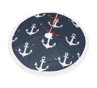 Jupe de sapin de Noël motif ancre nautique 90 cm, tapis de base pour sapin de Noël avec pompons, décoration de fête