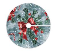 Jupe De Sapin De Noël Motif De Feuilles De Pin À Arc Rouge Couverture De Sapin De Noël Doux Jupe d'arbre Esthétique Christmas Tree Skirt pour Salon Party Maison S
