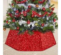 Jupe de Sapin de Noël, Paillettes Cache Pied de Sapin Ø80 cm Couvre-Pied De Sapi Noël Pliable Cache Sapin pour Décoration Pied De Sapin De Noel (Rouge)