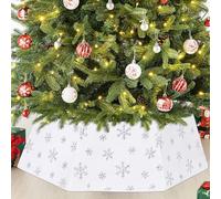 Jupe de Sapin de Noël, Panier de Sapin de Noël, Blanc Flocon de Neige Housse pour Sapin de Noël Cache Pied de Sapin Noël Pliable pour Décoration Sapin Noel (Blanc)