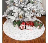 Jupe de Sapin de Noël Peluche, Tapis Sapin de Noel Blanc, Décorations d'arbre avec Paillettes de Flocon de Neige pour Fête à la Maison 90 cm