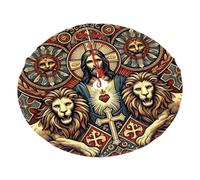 Jupe de Sapin de Noël Religieuse avec Motifs de Lions et de Christ, Douce et Moelleuse, ornée de Liens Rouges et Facile à Installer.