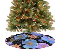 Jupe de sapin de Noël rétro à motif floral disco aquarelle 90 cm Jupe de sapin de Noël ronde Décoration de sapin de Noël Jupe de sapin de Noël Tapis de sapin pour les fêtes de Noël