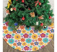Jupe de Sapin de Noël rétro et Groovy à Fleurs, Ronde de 122 cm (48 Pouces), idéale pour décorer Noël, Halloween et Autres fêtes.