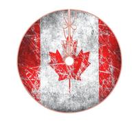 Jupe de sapin de Noël rétro imprimé drapeau du Canada, tapis de décoration de maison de vacances en lin avec bordure pour fête de Noël et réveillon du Nouvel An