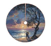 Jupe de sapin de Noël romantique avec imprimé plage, décoration de Noël, idéale pour le Nouvel An et d'autres célébrations annuelles