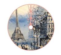 Jupe de sapin de Noël romantique avec imprimé Tour Eiffel de Paris, décoration de vacances, convient pour les tapis de sapin de Noël traditionnels