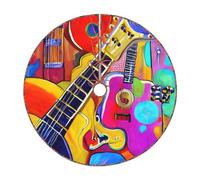 Jupe de sapin de Noël ronde avec impression acoustique et guitares colorées pour Noël, tapis de fête de Noël, décorations de vacances
