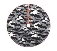 Jupe de sapin de Noël ronde avec imprimé chauve-souris d'Halloween - Housse amusante pour fête de Noël - Décorations de vacances