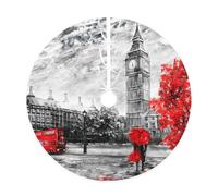 Jupe de sapin de Noël rouge avec imprimé rue Londres, décorations de vacances amusantes pour Noël, Halloween, Nouvel An, décorations de fête