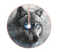 Jupe de sapin de Noël rustique avec imprimé loup aux yeux bleus, jupe de sapin de Noël matelassée, parfaite pour Noël, Halloween