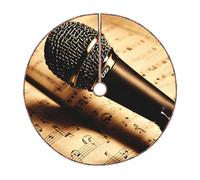 Jupe de sapin de Noël rustique avec microphone imprimé note de musique, jupe de sapin de Noël matelassée, parfaite pour Noël, Halloween