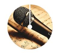 Jupe de sapin de Noël rustique avec microphone imprimé note de musique, jupe de sapin de Noël matelassée, parfaite pour Noël, Halloween