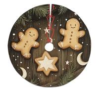 Jupe de sapin de Noël sur le thème des biscuits en pain d'épices, marron rustique pour décoration d'intérieur, décoration de fête de Noël, intérieur et extérieur, 91,4 cm