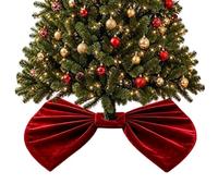 Jupe de sapin de Noël vintage en velours avec nœud Rouge | Charmant design rustique en forme de nœud, matériau en velours doux de qualité supérieure pour un look de vacances luxueux