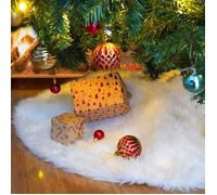 Jupe de Sapin Noel 48Inch Peluche Neige Tapis de Sapin Blanc Couvre Pied White Christmas Tree Skirt pour Noël Décoration (122cm)