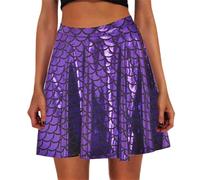Jupe de sirène pour femme - En métal - Mini jupe brillante - Forme trapèze - Taille élastique - Costume de fête pour carnaval, Halloween, festival, lilas, XXL