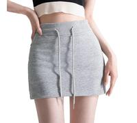 Jupe de sport 2025 pour femme et style épicé avec cordon de serrage et poche zippée, taille haute, enveloppant les hanches, jupe mi-longue, gris, XL