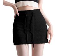Jupe de sport 2025 pour femme et style épicé avec cordon de serrage et poche zippée, taille haute, enveloppant les hanches, jupe mi-longue, Noir , XL