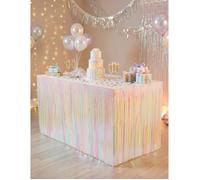 Jupe de table en lametta - 300 x 80 cm - Bordure de table brillante avec franges - Revêtement de table irisé - Décoration de table festive et de fête - Paillettes - Blanc irisé