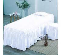 Jupe de table de qualité supérieure avec trou épaissi ajustée et respirante pour salons de beauté et hôtels - Blanc - 60 x 180 cm (T)